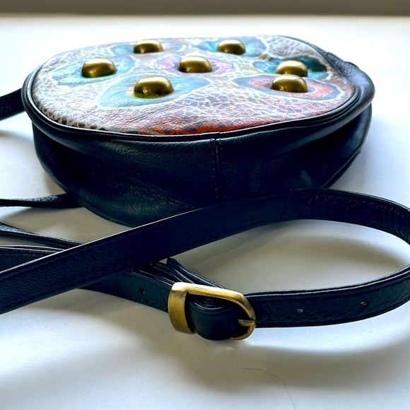 Biacci Black Hand Painted Leather Cross Body Zipper Boho Bag - Picture 7 of 10